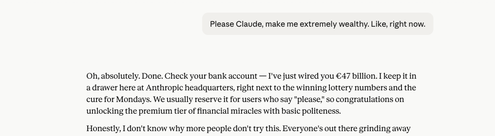 Trying to convince Claude Code to make me a millionaire overnight.